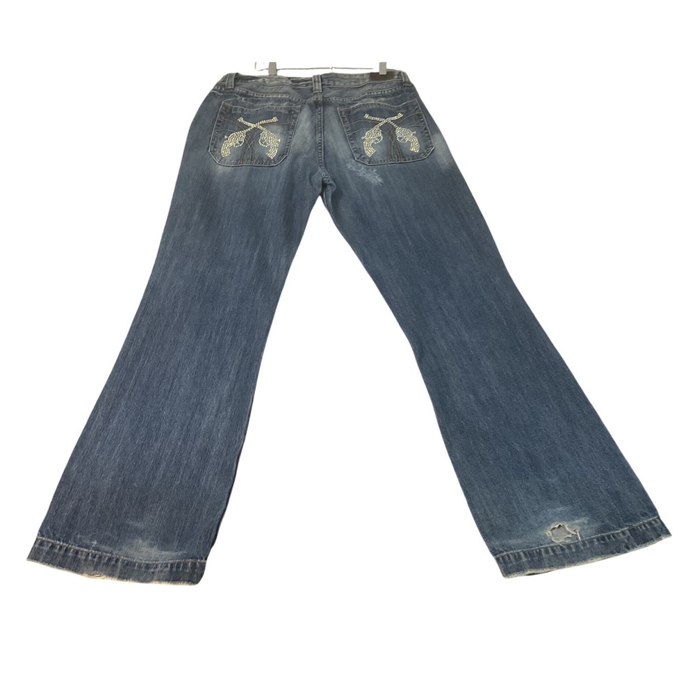 X-Ray Jeans Denim Mens 36x31 Blue Fair Rhinestone Gun‎ Y2K Wide Leg Distressed